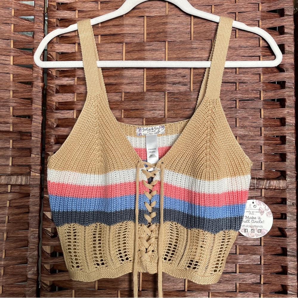 Jolie & Joy by FCT With Love, crochet lace-up crop top, Boho Festival Hippie, L.